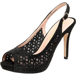 Women's Black High Heels Platform Dress Rhinestones Peep Toe Pumps Shoes